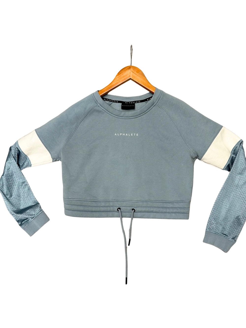 Alphalete Cropped Sweatshirt S Blue Gray Fleece Lined Athleisure Activewear - Picture 7 of 7